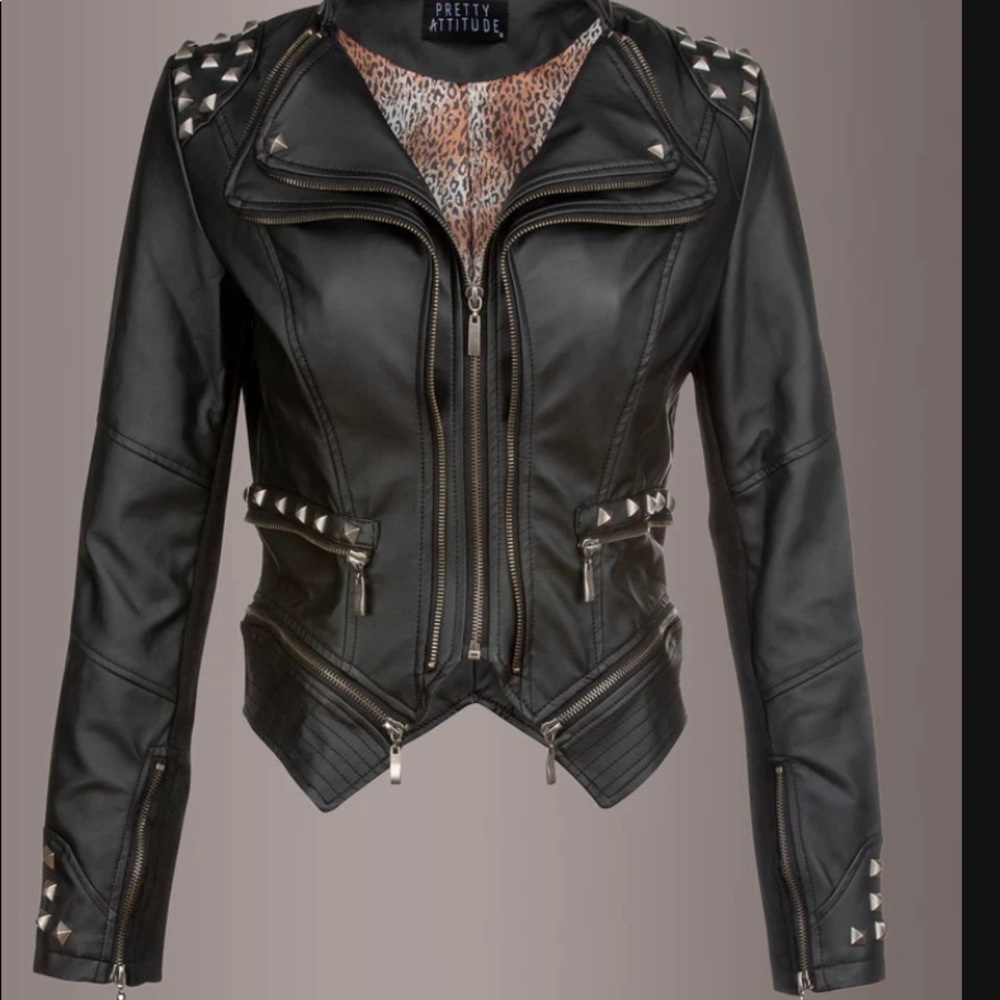 ROCKSTAR BLACK STUDDED MOTO BIKER JACKET size small